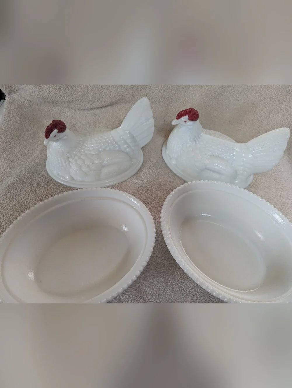 Westmoreland Vintage Chicken/Hen White Milk Glass Serving Dishes
